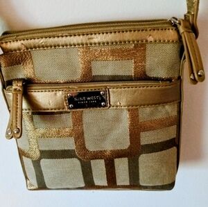 Nine West Gold and Tan Geometric Crossbody Bag. Nwt